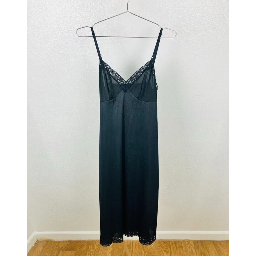 Vintage Vanity Fair Full Slip Womens 34 Black Lace Nylon Pinup Goth Fairy Grunge